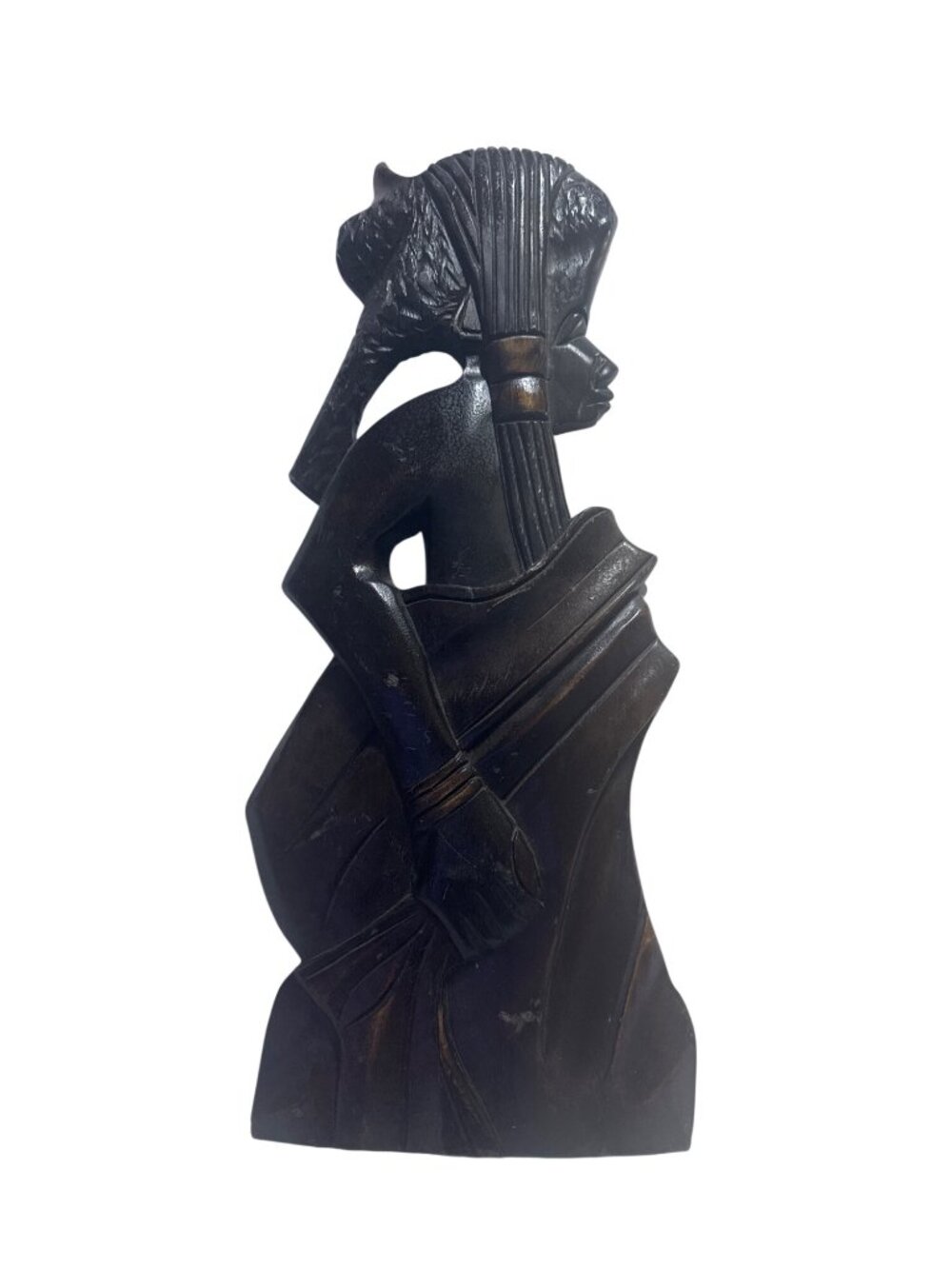 Handcrafted Ghanaian Ebony Wood Tribal Woman Sculpture Art Decor Traditional
